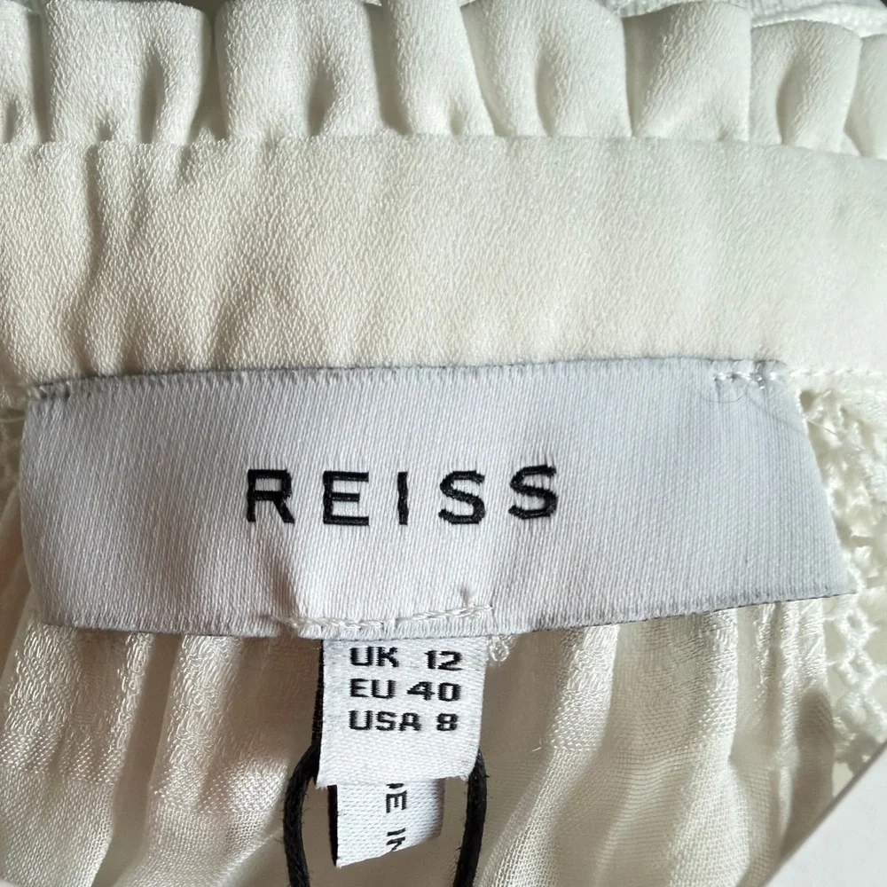 New! Reiss Harriet white ladder trim flippy long sleeve dress 41267